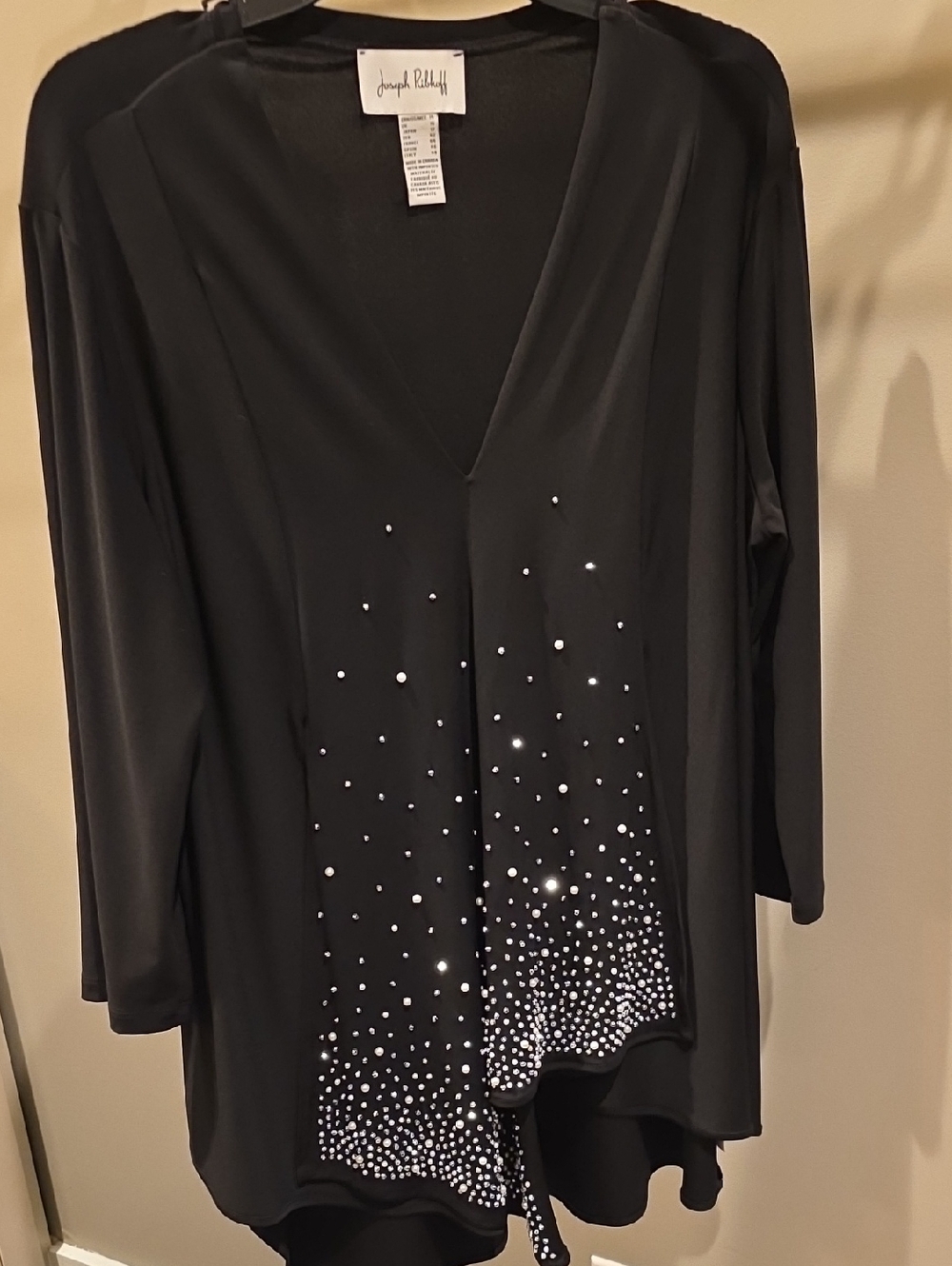 Joseph Ribkoff Black V-Neck Crystal-Dotted Tunic